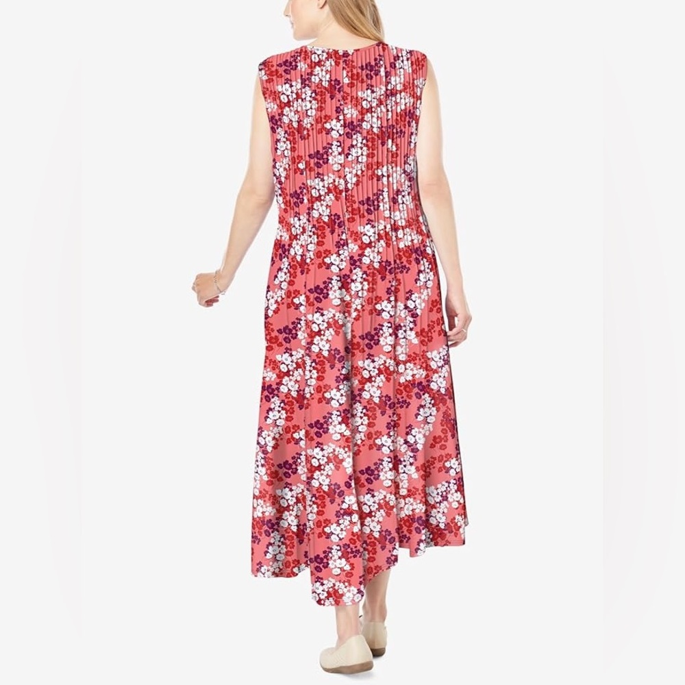 Woman Within Poly Rayon Colorful Floral Pleated Sleeveless Pull On Dress L 18/20 - Picture 6 of 15